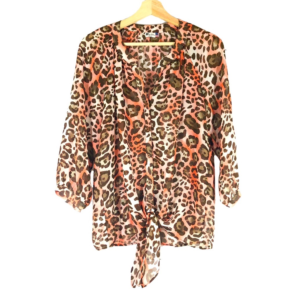 Kut From The Kloth Animal Print Top Tie Sheer Chiffon Sz 8